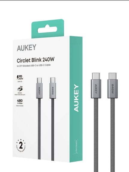 أوكي Circlet Blink  240W  كيبل شحن ومزامنة، مضفر من خامة DTY، USB-C إلى USB-C، طول 1م CB-DCC241 ، ضمان عامين