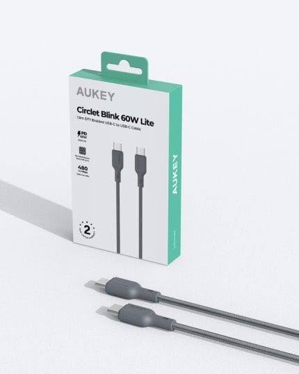 أوكي Circlit Blink 60W Lite كيبل شحن ومزامنة، مضفر من خامة DTY، USB-C إلى USB-C ، طول 1م ، CB-DCC063 ، ضمان عامين