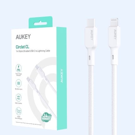 أوكي كيبل مضفر MFI شحن و مزامنة USB-C إلى لايتنينج طول 1.8م NCL2-WH ، ضمان عام